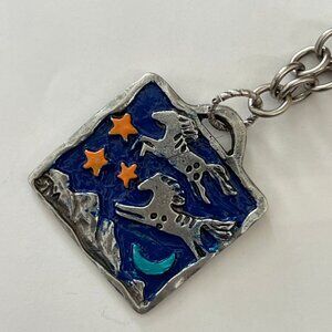 SUNDANCE Enameled Silver "My Ponies Jumped Over the Moon" Necklace: NWOT!